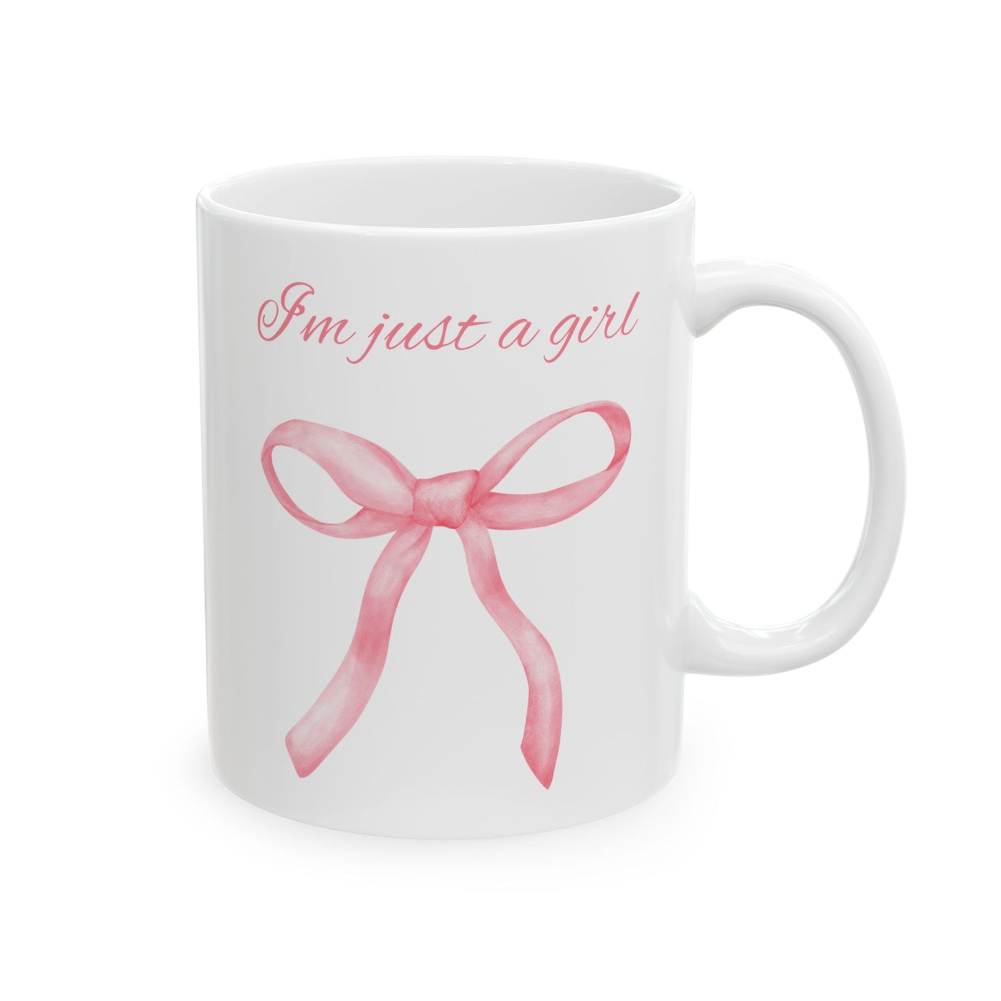 I'm Just a Girl, Pink Bow Mug, Pink Bow Lover Ceramic Mug, 11oz, 15oz