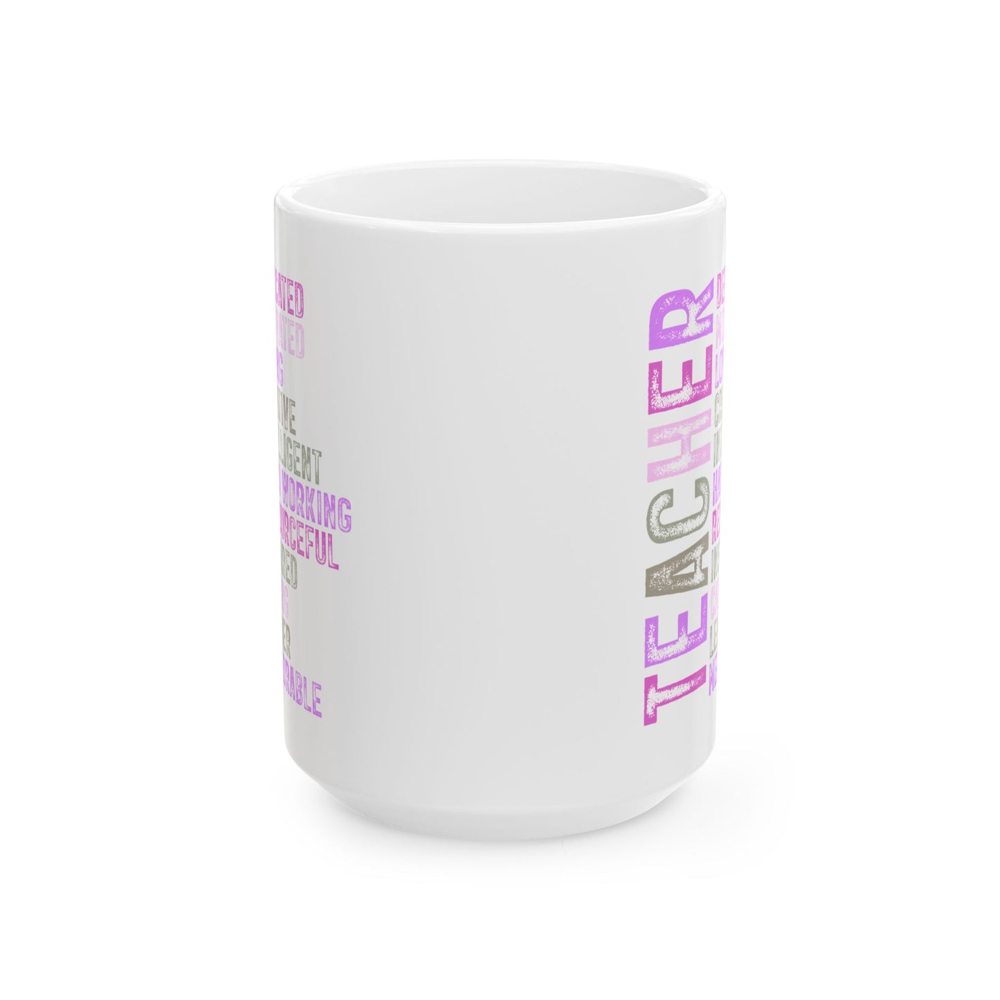 Purple Teacher Ceramic Mug — "Teacher" Vertical Design, Appreciation Gift for Educators (11oz, 15oz)