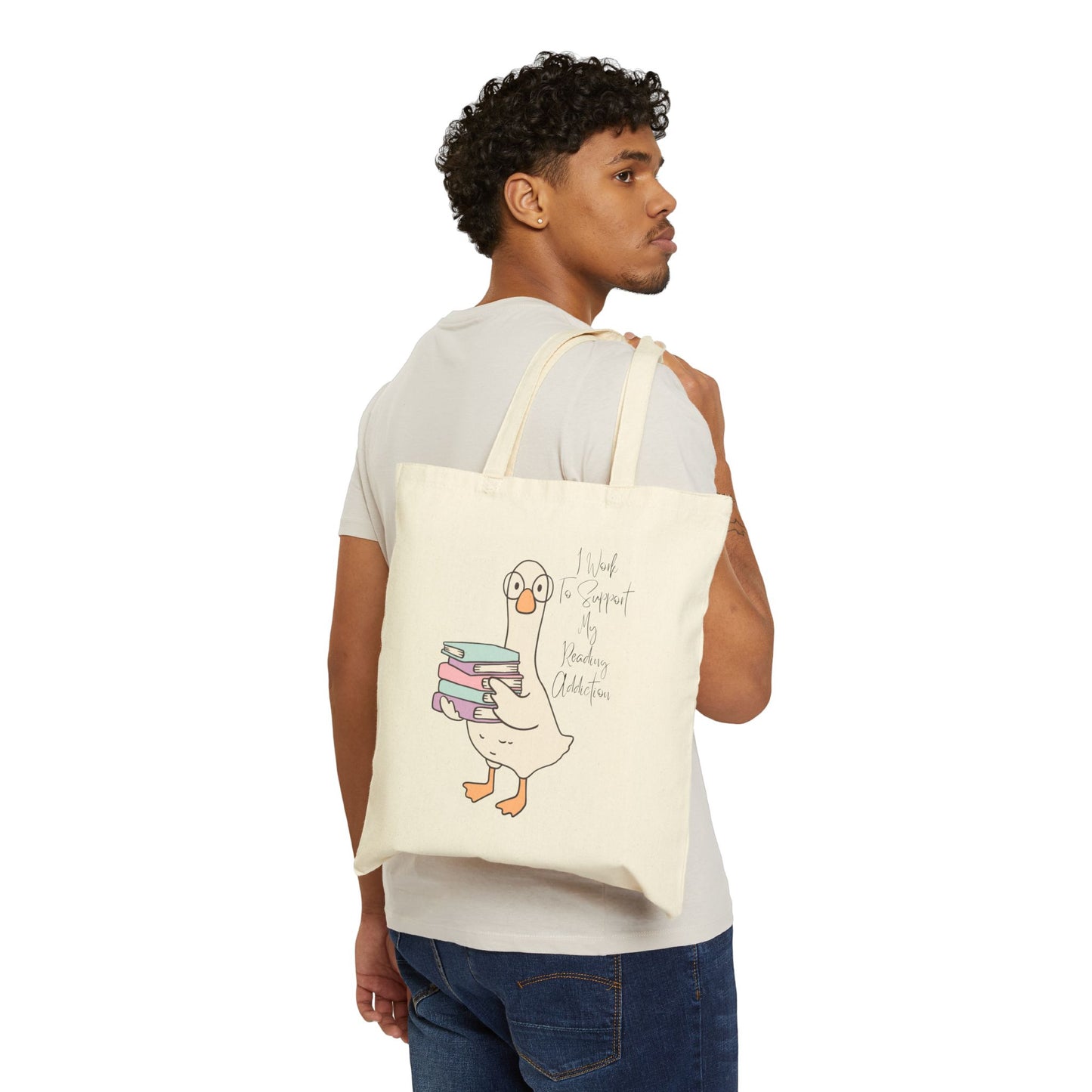 I Work to Support My Reading Addiction Cotton Canvas Tote Bag, Literary Gift, Book Lover Bag, Eco-Friendly Shopping Tote, Reading Enthusiast Accessories