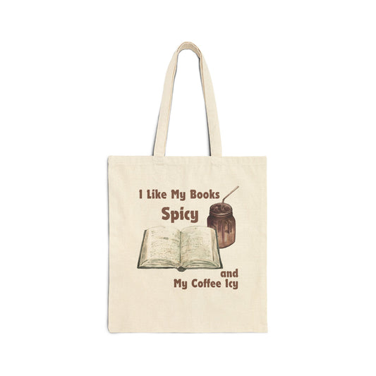 I Like My Books Spicy Cotton Canvas Tote Bag, Literary Gift, Book Lover Bag, Eco-Friendly Shopping Tote, Reading Enthusiast Accessories