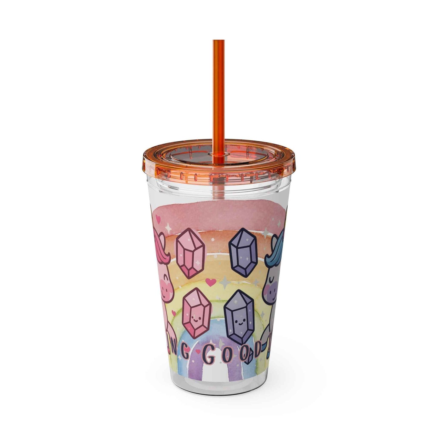 Tumbler Sunsplash Unicorn,  16oz Cup with Straw, Ideal for Kids, Rocking Good Vibes