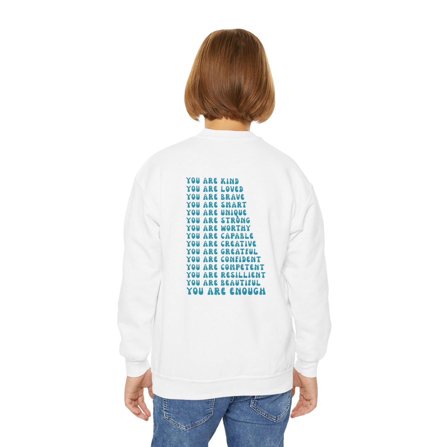 You Are Enough Empowering Youth Crewneck Sweatshirt, Inspirational Apparel, Affirmation Gift, Motivational Sweatshirt, Positive Vibes Clothing