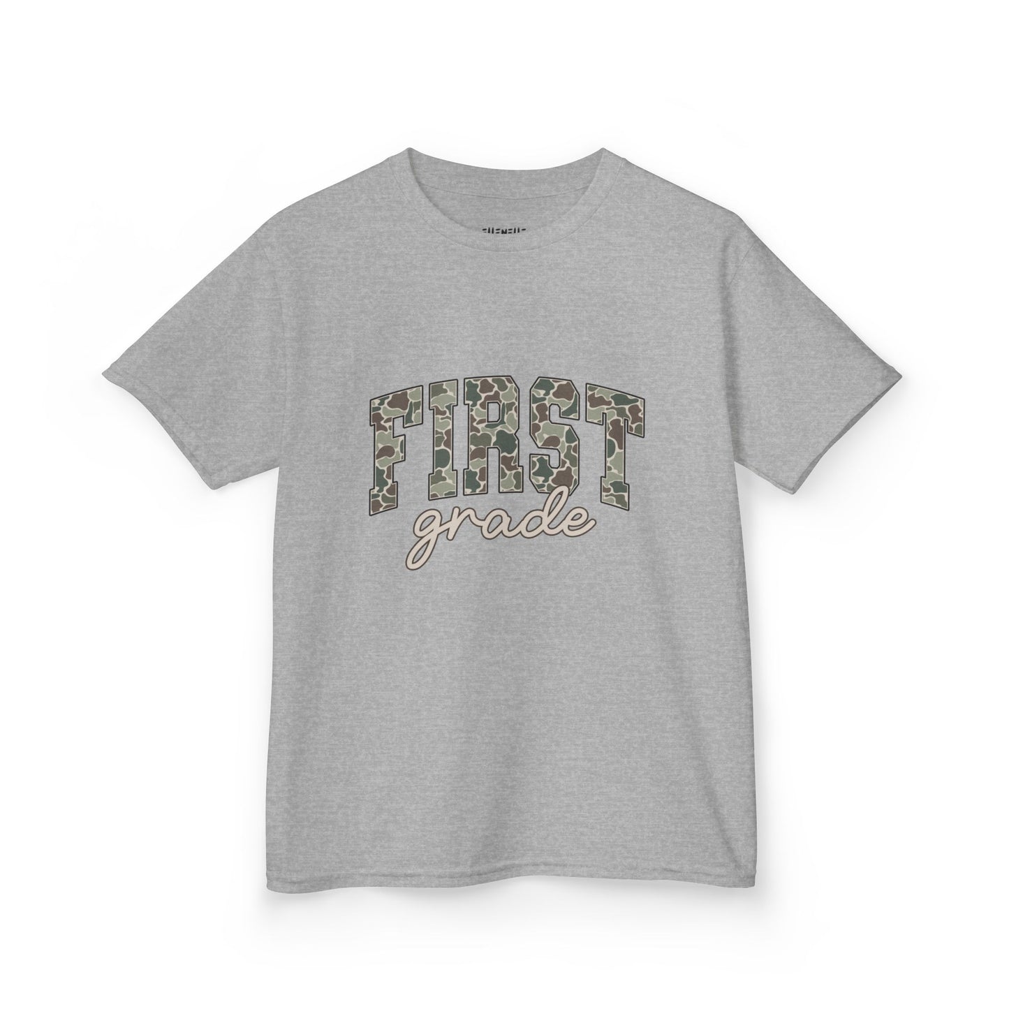 Camo First Grade T‑Shirt — Neutral Back-to-School Tee