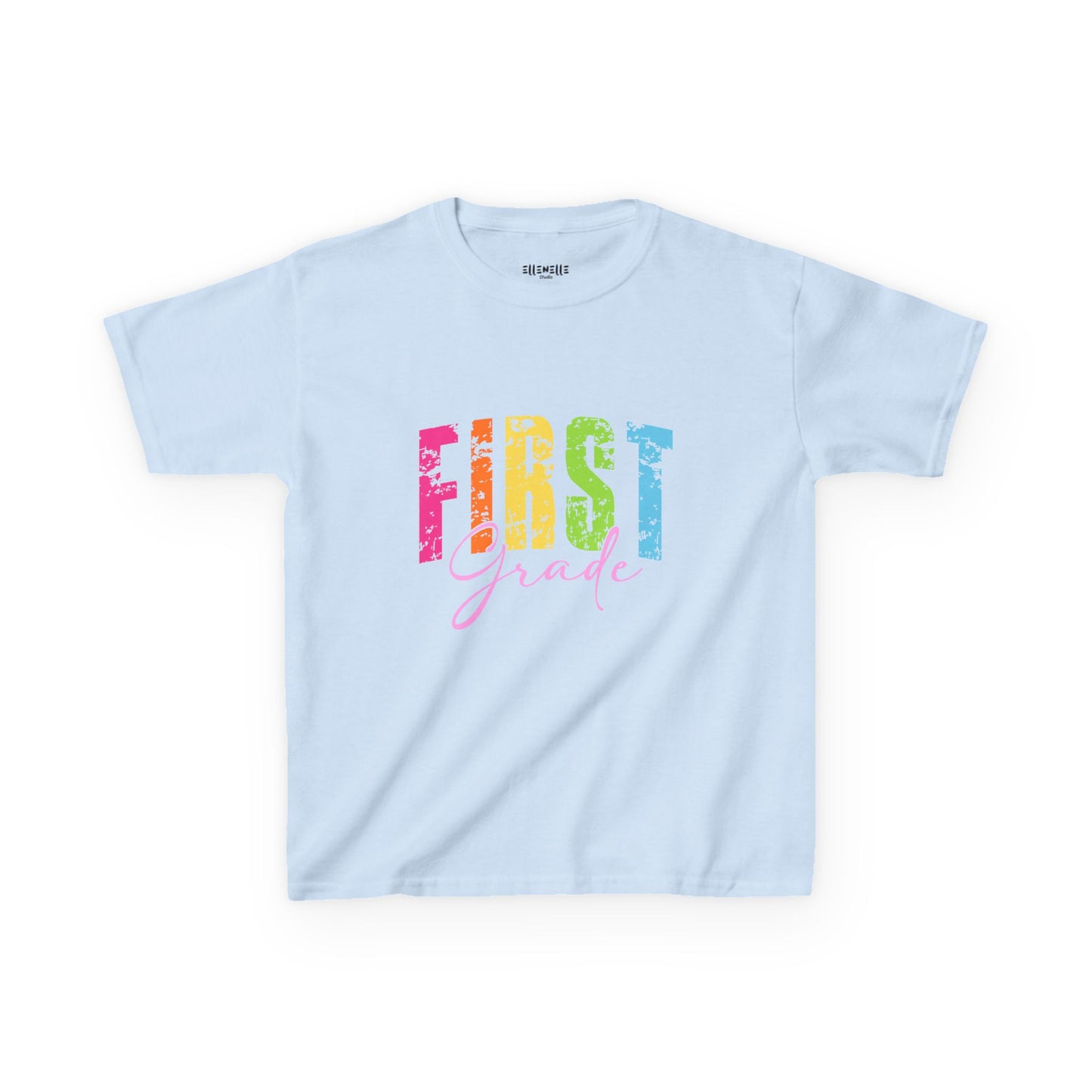 Distressed First Grade T‑Shirt — Bright Back-to-School Tee