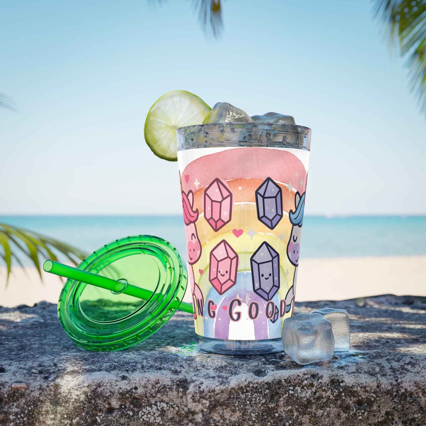 Tumbler Sunsplash Unicorn,  16oz Cup with Straw, Ideal for Kids, Rocking Good Vibes