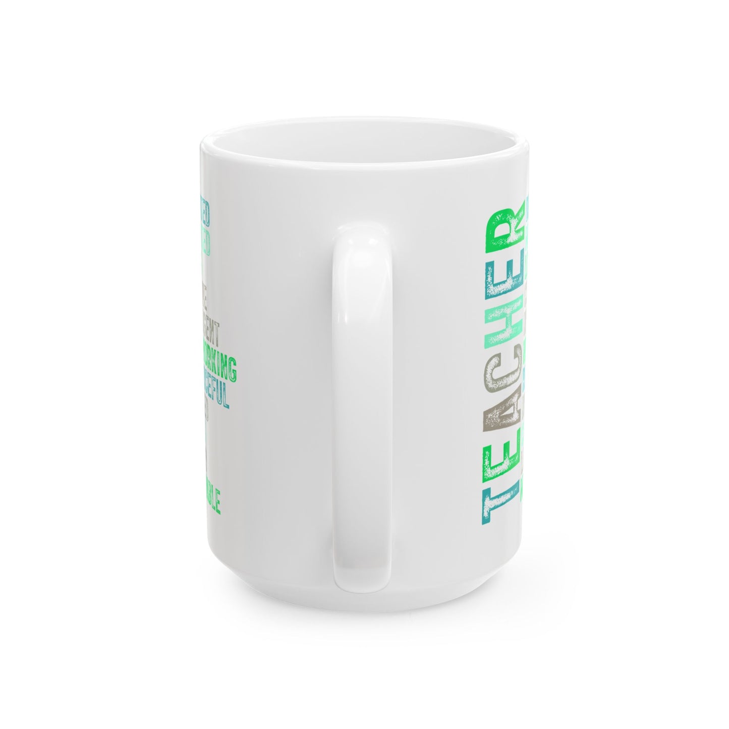Green Teacher Ceramic Mug — "Teacher" Vertical Design, Appreciation Gift for Educators (11oz, 15oz)