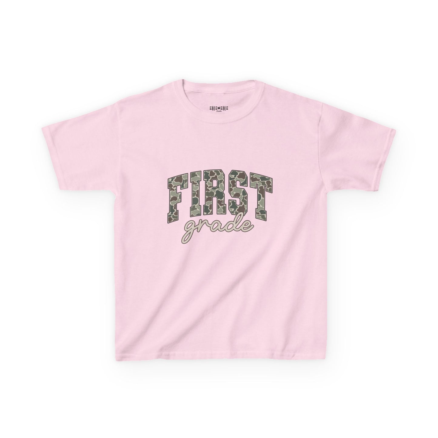 Camo First Grade T‑Shirt — Neutral Back-to-School Tee