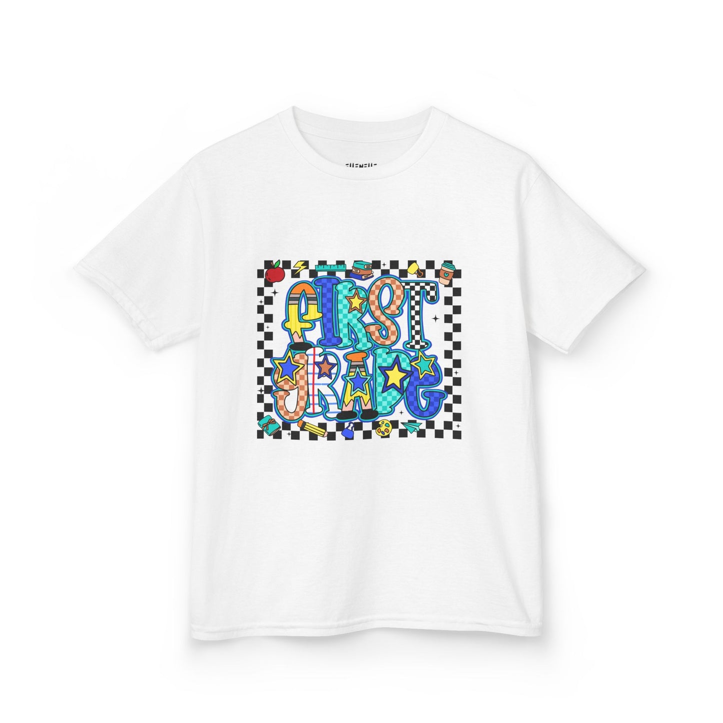 First Grade T‑Shirt — Checkerboard Back-to-School Tee