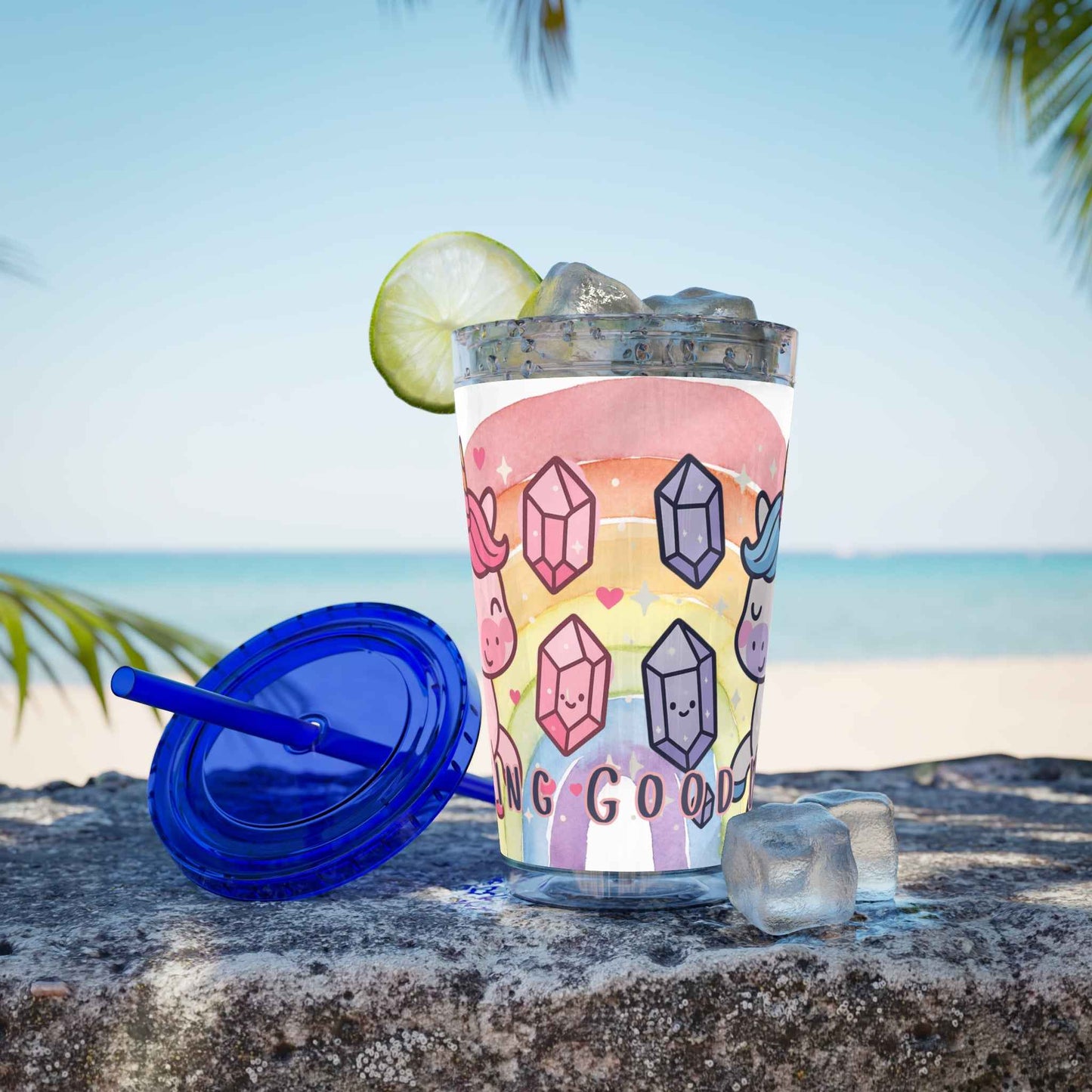Tumbler Sunsplash Unicorn,  16oz Cup with Straw, Ideal for Kids, Rocking Good Vibes