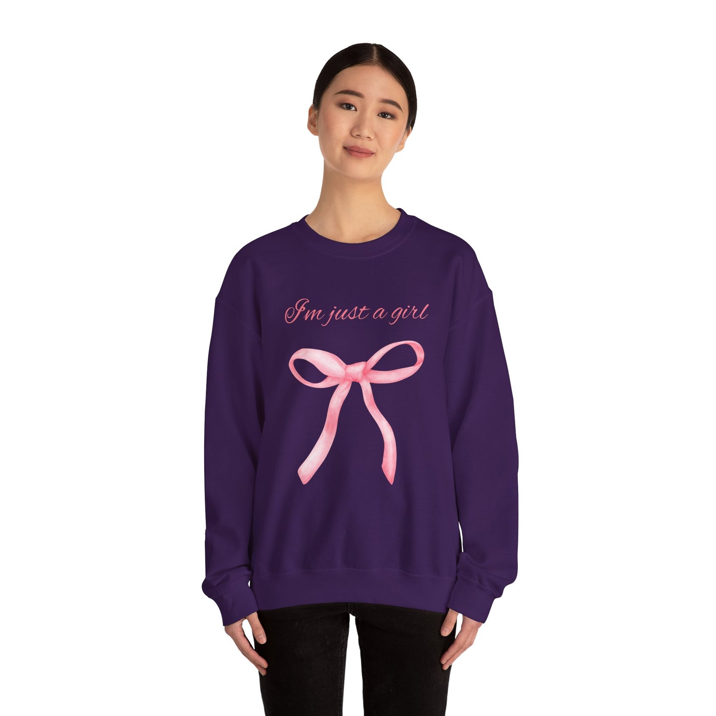 I'm Just a Girl, Pink Bow Sweatshirt, Cozy Sweatshirt, Perfect Gift for Pink Bow Lovers, Crewneck