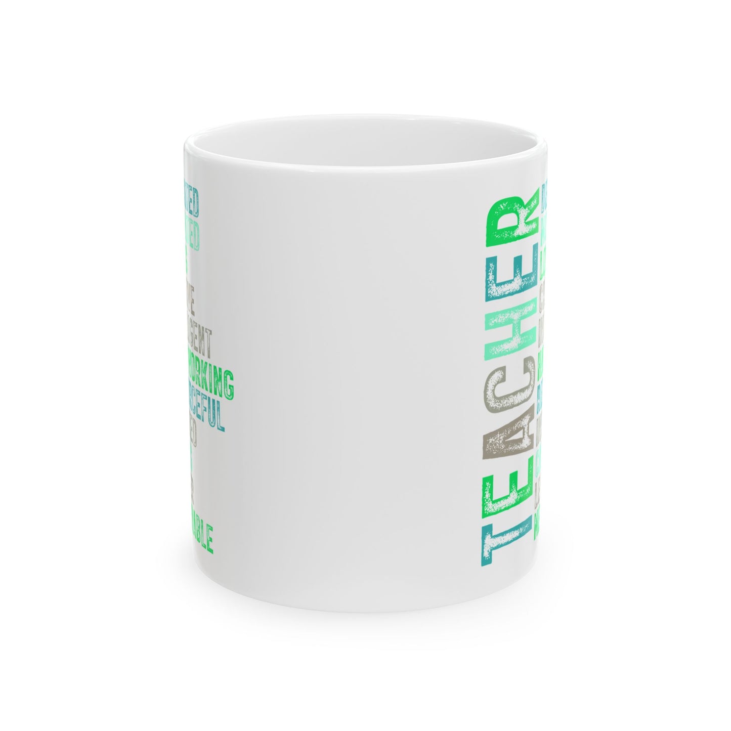 Green Teacher Ceramic Mug — "Teacher" Vertical Design, Appreciation Gift for Educators (11oz, 15oz)