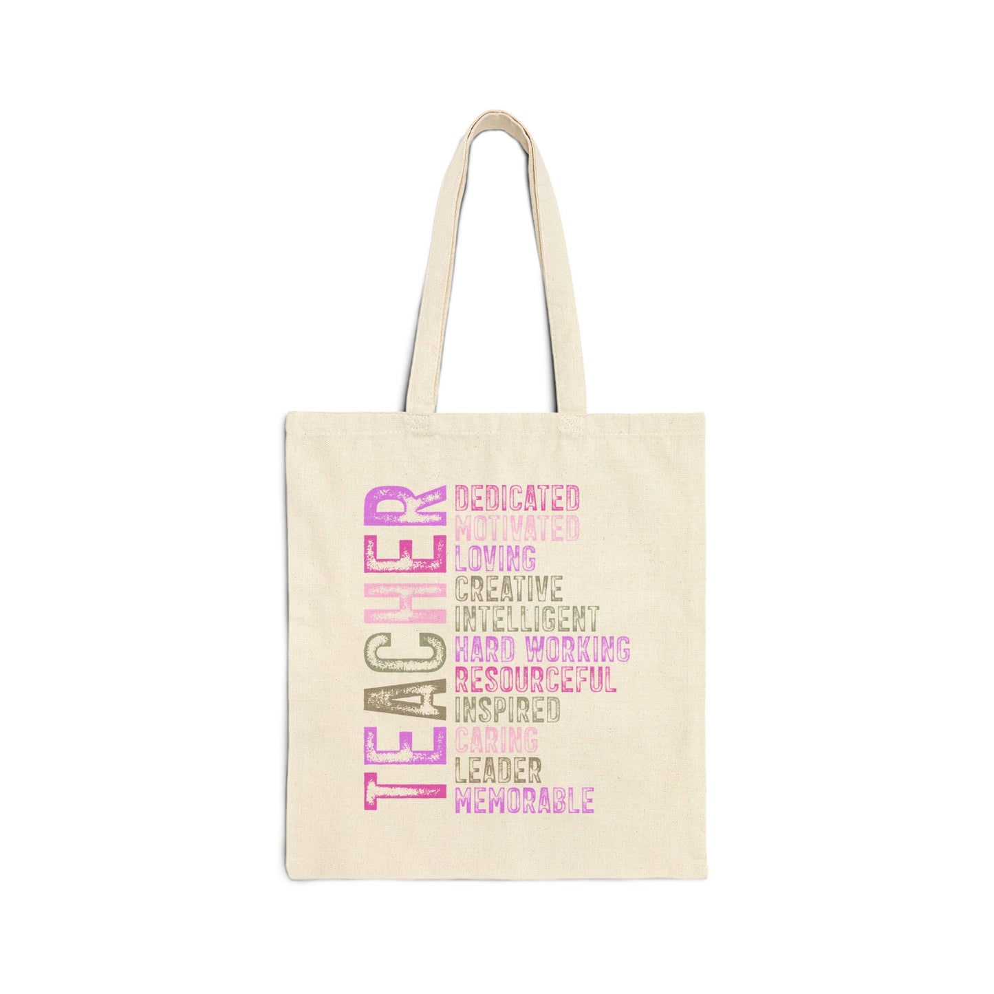 Purple Teacher Canvas Tote Bag — Inspirational Teacher Gifts, Dedicated & Hardworking Design