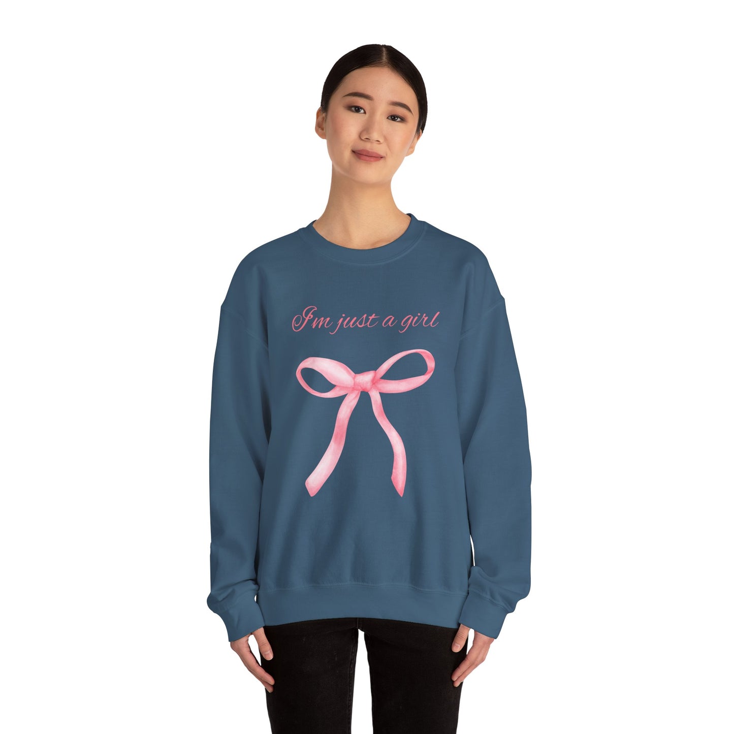 I'm Just a Girl, Pink Bow Sweatshirt, Cozy Sweatshirt, Perfect Gift for Pink Bow Lovers, Crewneck