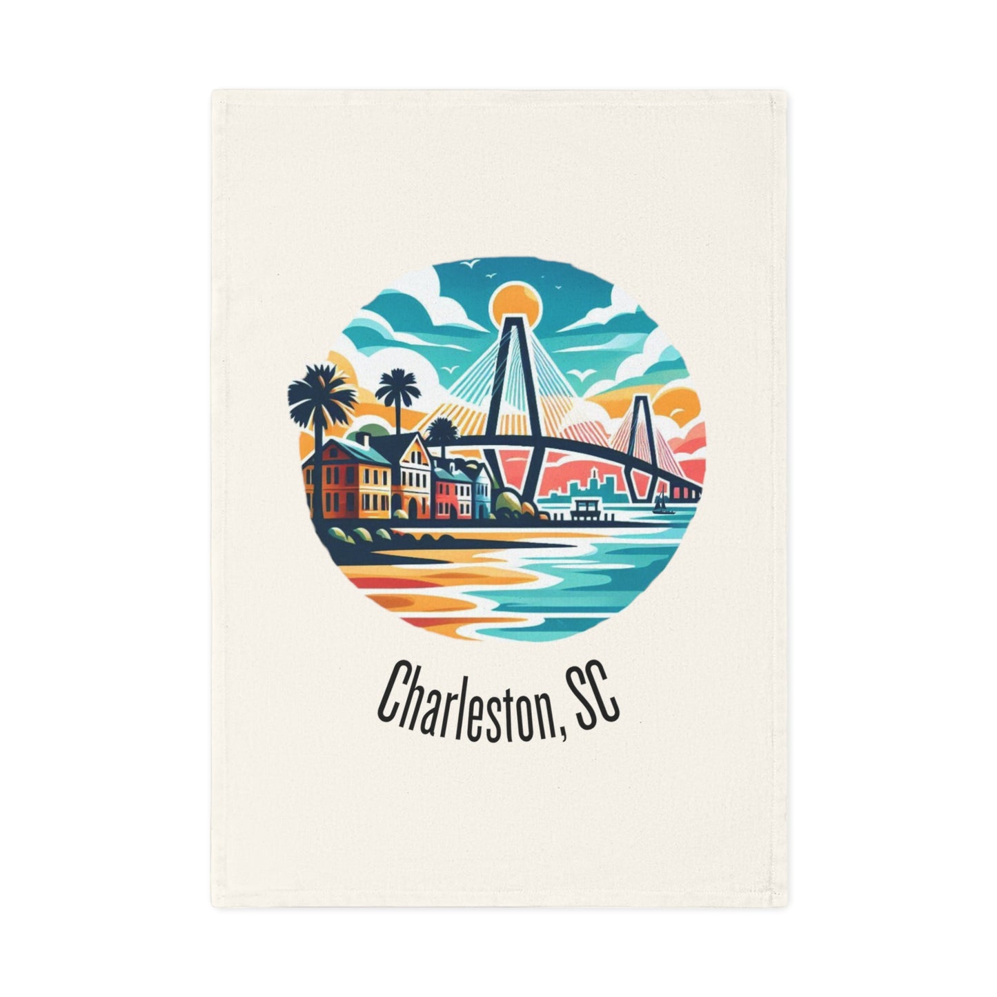 Charleston SC Cotton Tea Towel | Vibrant Kitchen Decor, Charleston Souvenir, Gift for Home Cooks, Coastal Living, Beach House Accessory