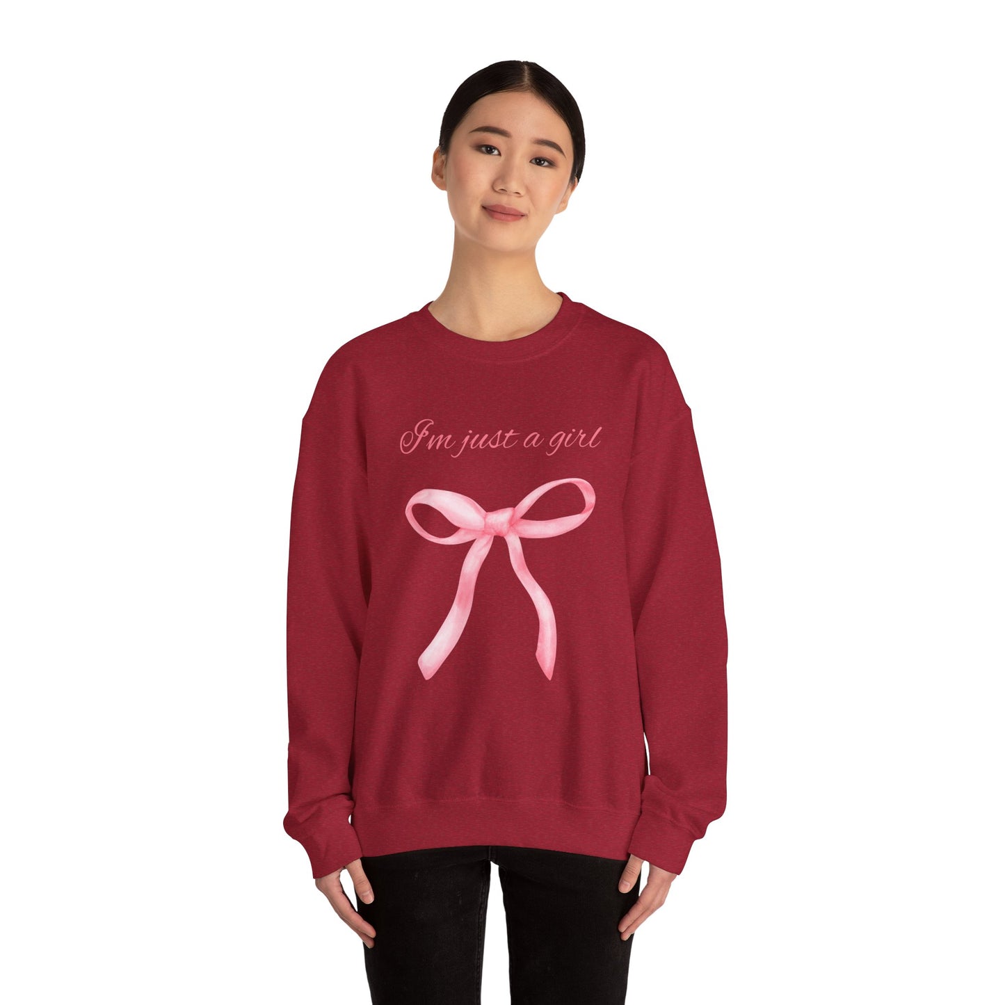 I'm Just a Girl, Pink Bow Sweatshirt, Cozy Sweatshirt, Perfect Gift for Pink Bow Lovers, Crewneck