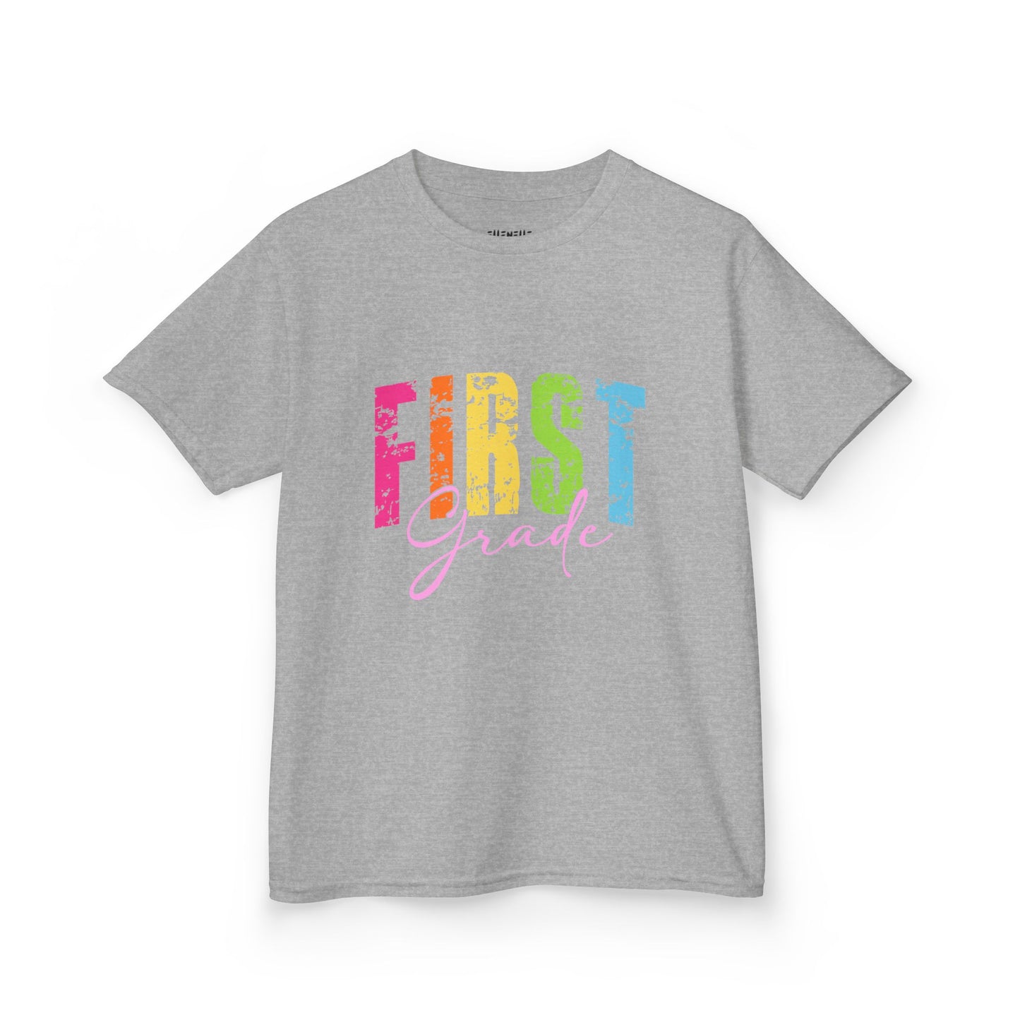 Distressed First Grade T‑Shirt — Bright Back-to-School Tee