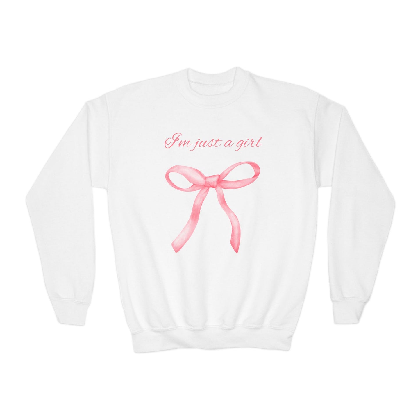 I'm Just A Girl Pink Ribbon Youth Crewneck Sweatshirt - Cute Quote, Gift for Girls, Birthday Present, Casual Wear, Everyday Comfort