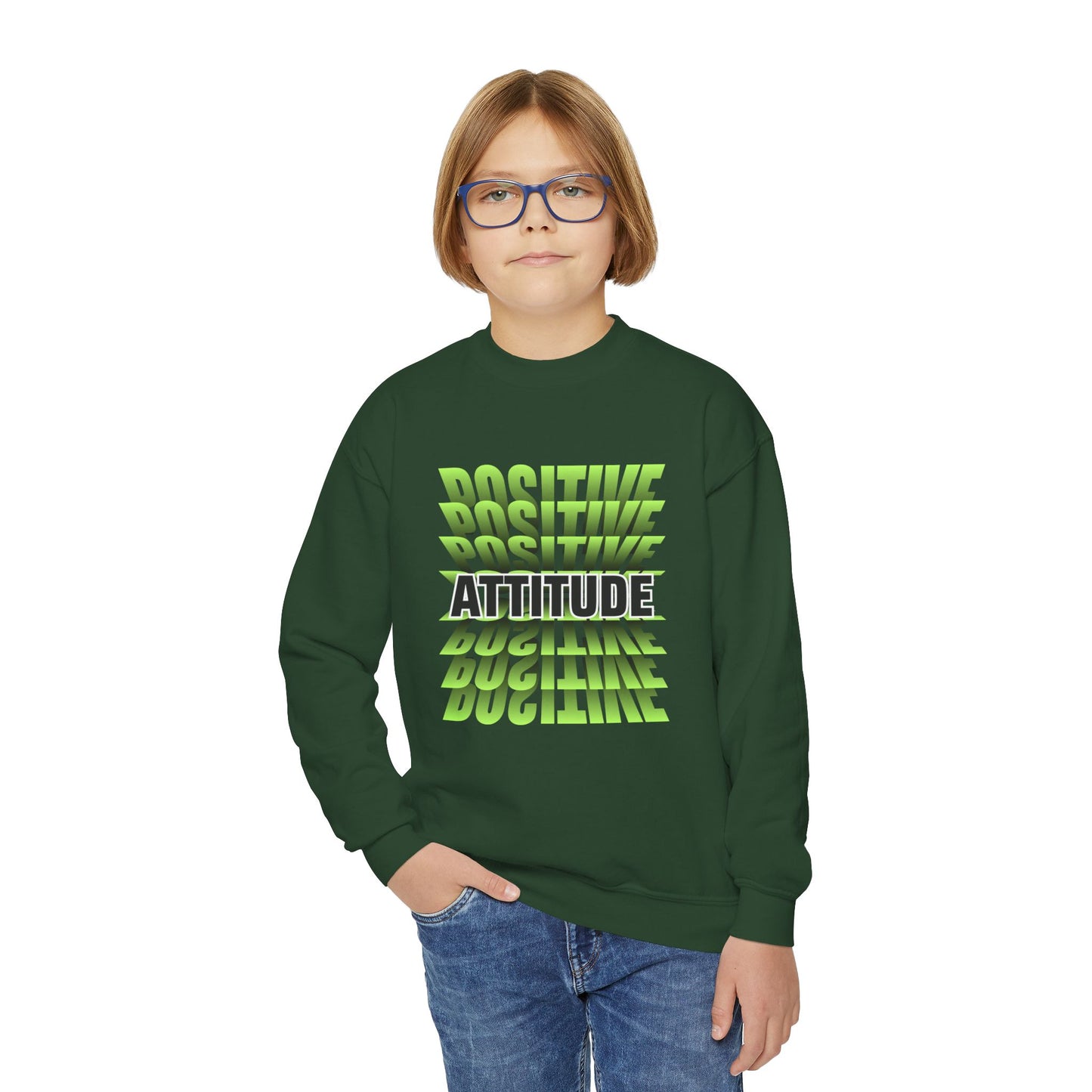 Positive Attitude Empowering Youth Crewneck Sweatshirt, Inspirational Apparel, Affirmation Gift, Motivational Sweatshirt, Positive Vibes Clothing