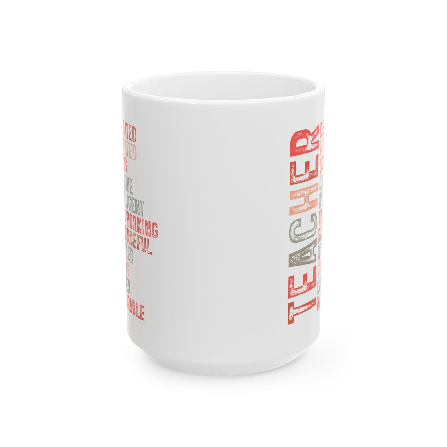 Red Teacher Ceramic Mug — "Teacher" Vertical Design, Appreciation Gift for Educators (11oz, 15oz)