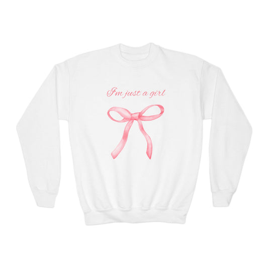 I'm Just a Girl, Pink Bow Sweatshirt, Youth Crewneck Sweatshirt, Kids Apparel