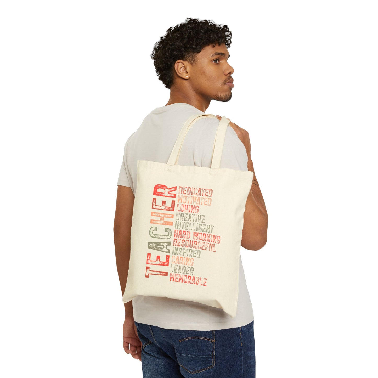 Red Teacher Canvas Tote Bag — Inspirational Teacher Gifts, Dedicated & Hardworking Design