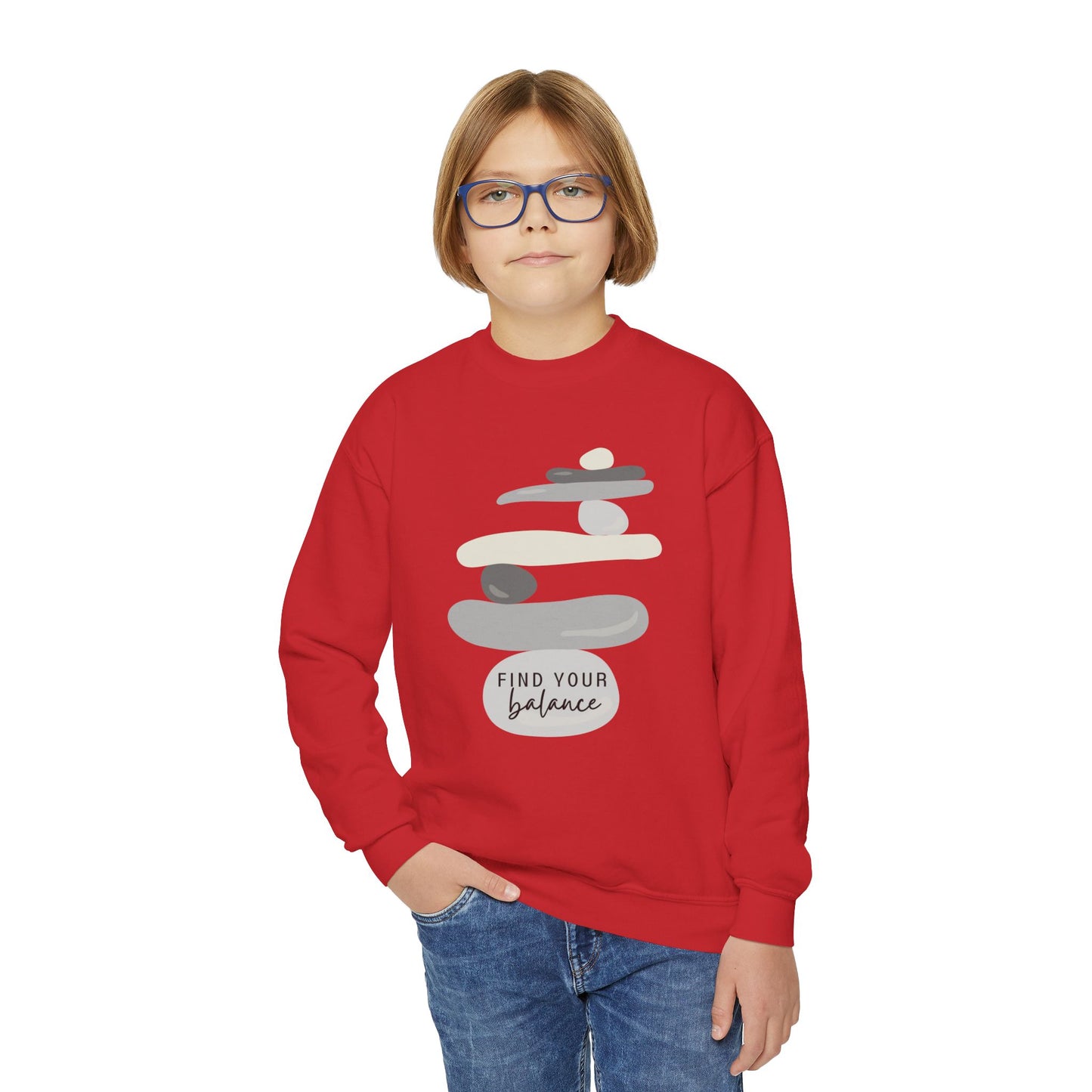 Find Your Balance Empowering Youth Crewneck Sweatshirt, Inspirational Apparel, Affirmation Gift, Motivational Sweatshirt, Positive Vibes Clothing