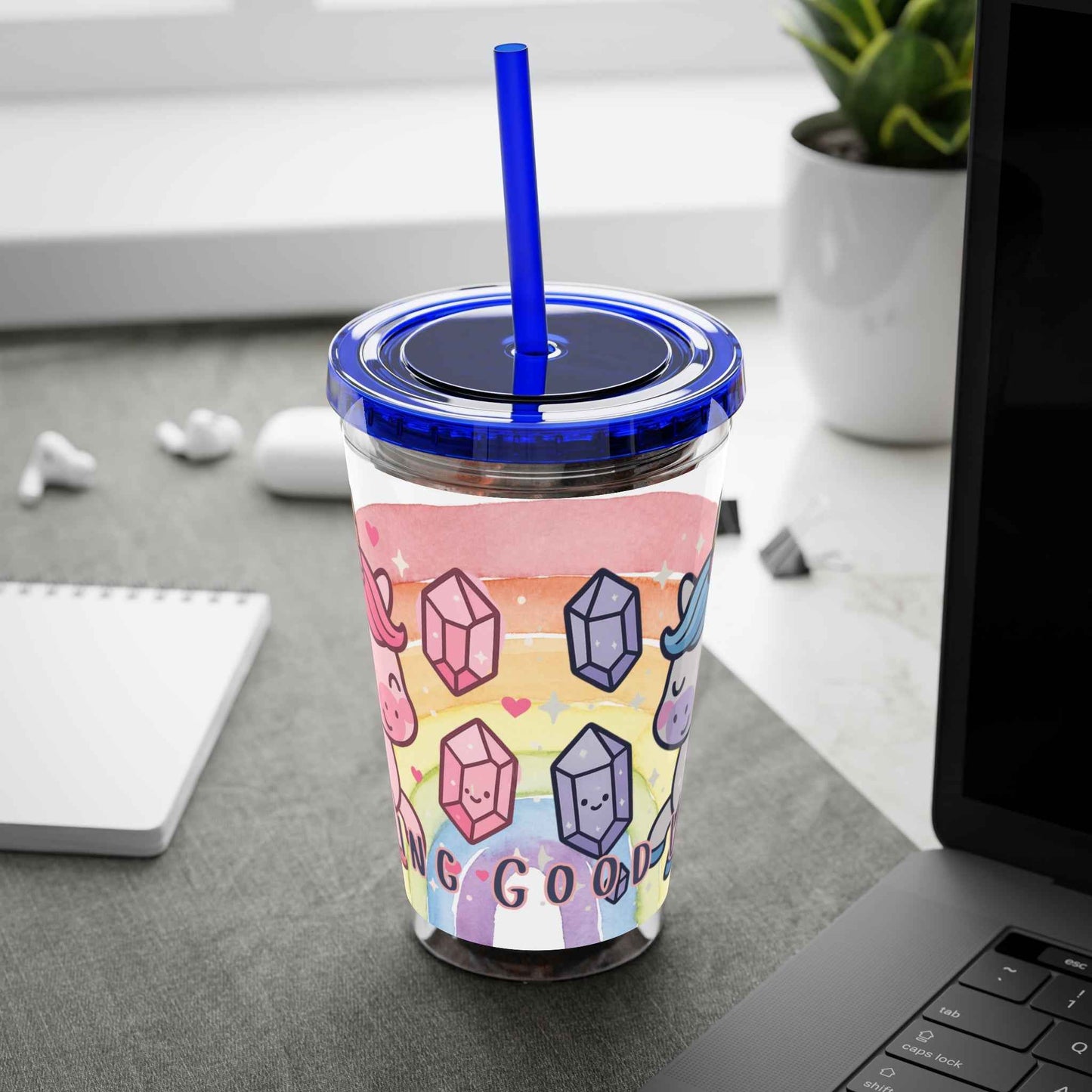 Tumbler Sunsplash Unicorn,  16oz Cup with Straw, Ideal for Kids, Rocking Good Vibes