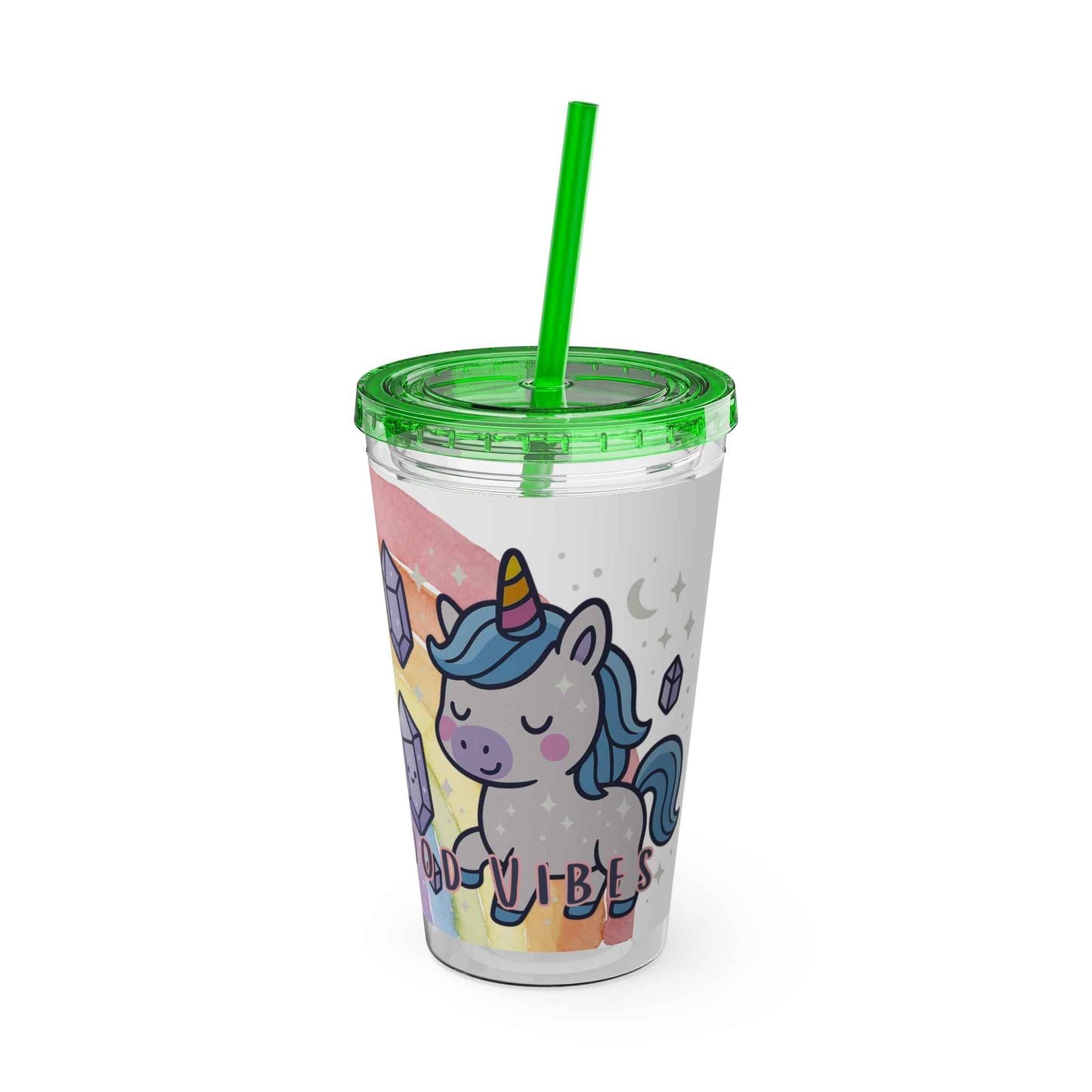 Tumbler Sunsplash Unicorn,  16oz Cup with Straw, Ideal for Kids, Rocking Good Vibes