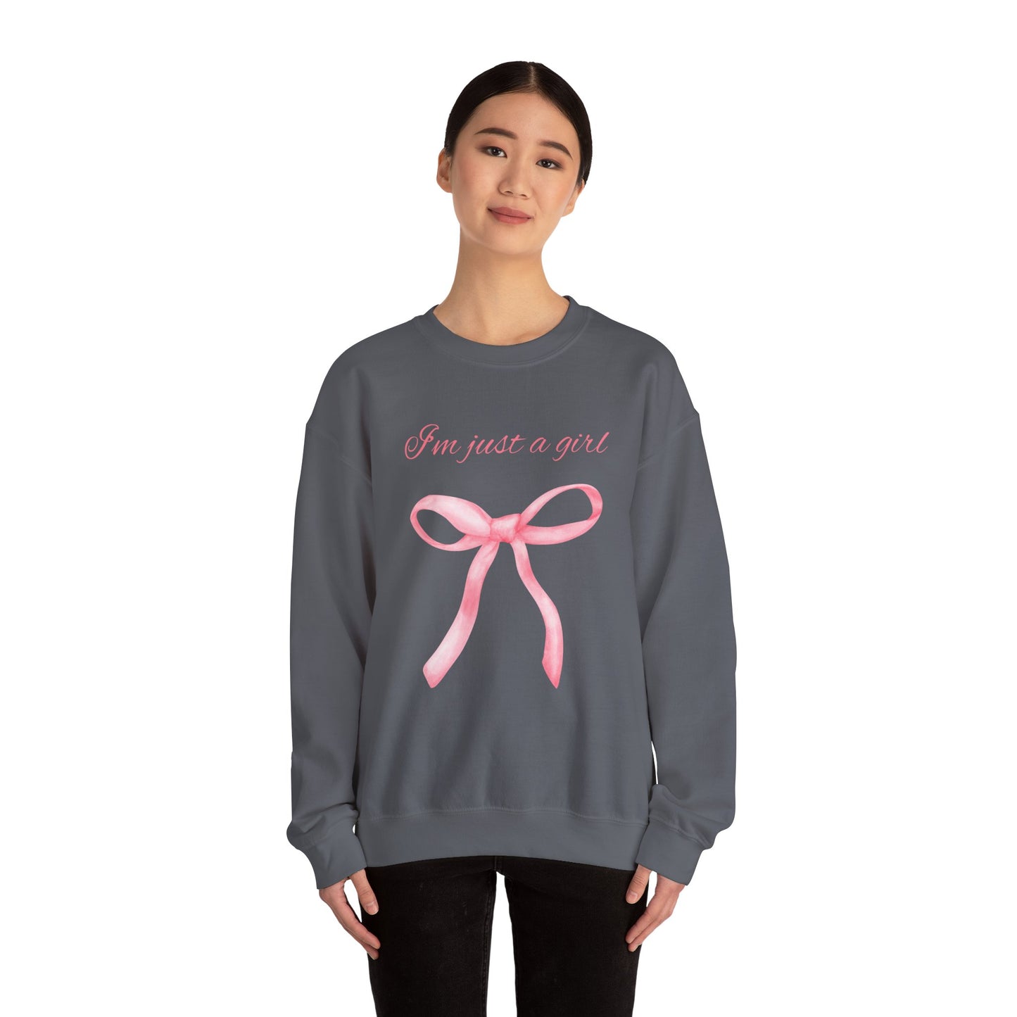I'm Just a Girl, Pink Bow Sweatshirt, Cozy Sweatshirt, Perfect Gift for Pink Bow Lovers, Crewneck