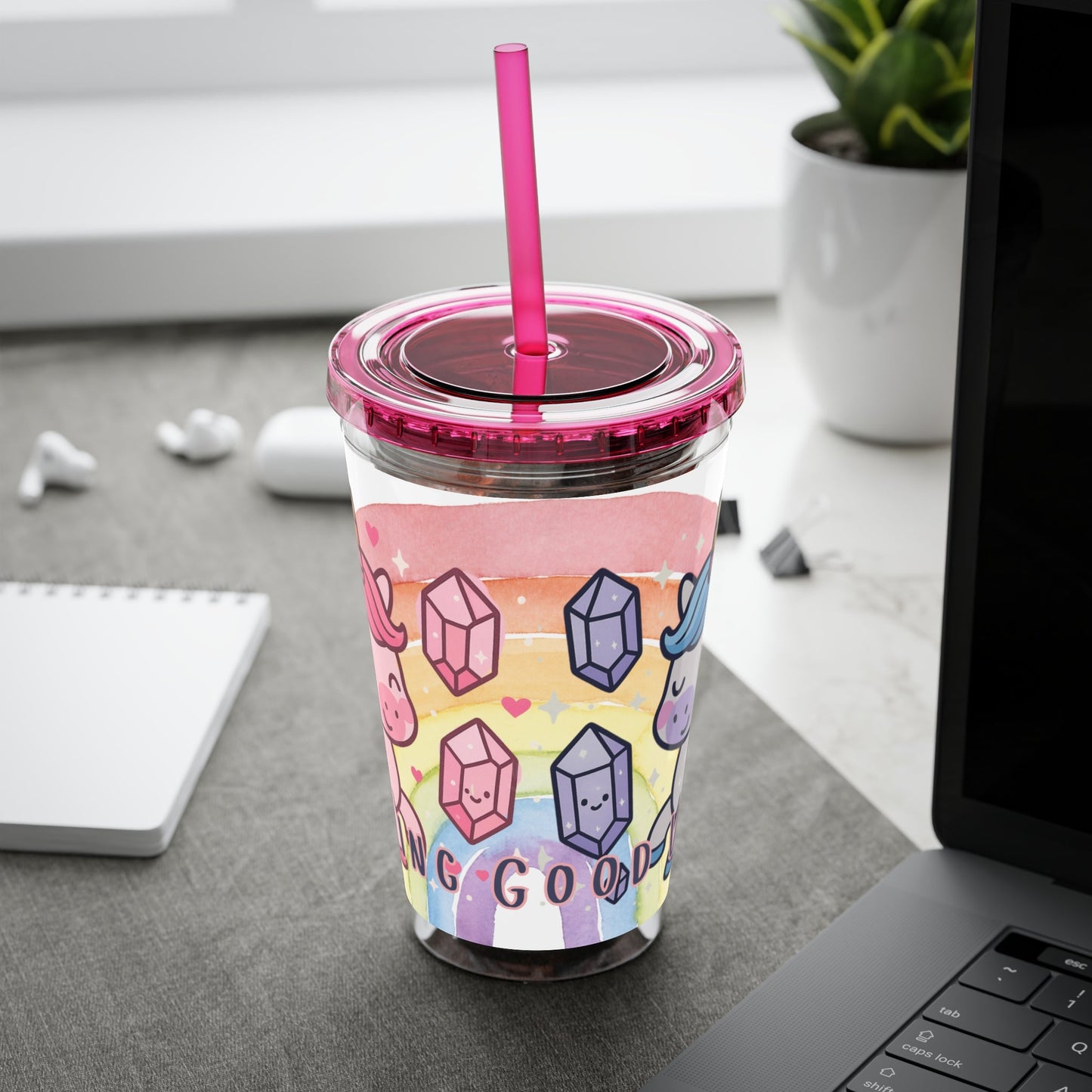 Tumbler Sunsplash Unicorn,  16oz Cup with Straw, Ideal for Kids, Rocking Good Vibes