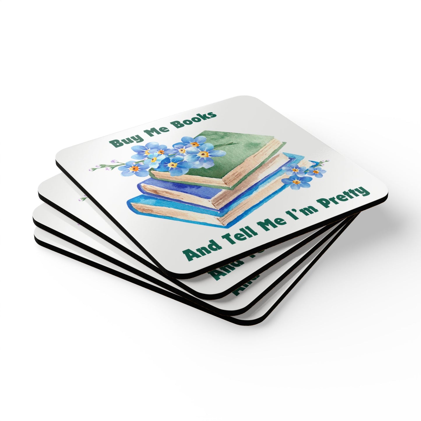 Buy Me Books Cork Coaster Set | Perfect Gift for Book Lovers, Home Decor, Reading Nook, Cozy Vibes, Coffee Table Accessory