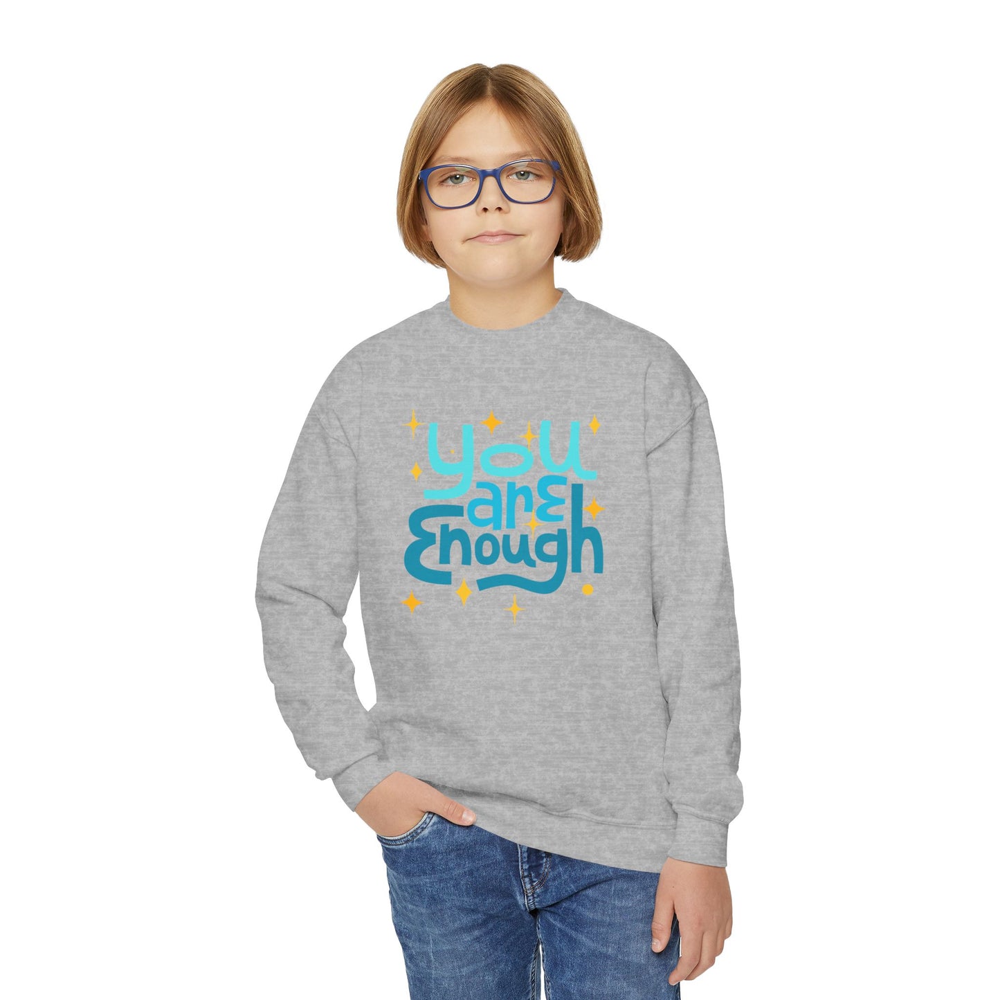 Colorful You Are Enough Empowering Youth Crewneck Sweatshirt, Inspirational Apparel, Affirmation Gift, Motivational Sweatshirt, Positive Vibes Clothing