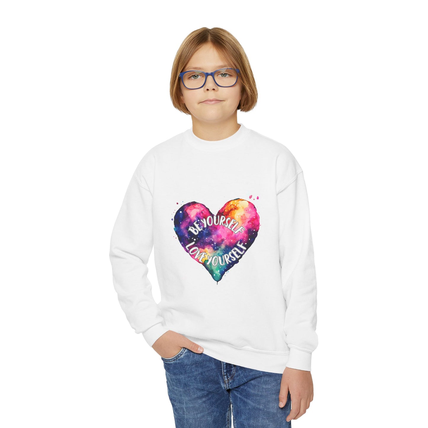 Be Yourself Love Yourself Empowering Youth Crewneck Sweatshirt, Inspirational Apparel, Affirmation Gift, Motivational Sweatshirt, Positive Vibes Clothing