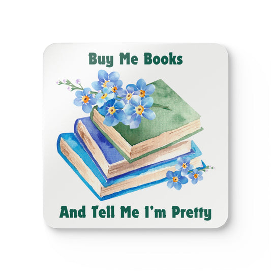 Buy Me Books Cork Coaster Set | Perfect Gift for Book Lovers, Home Decor, Reading Nook, Cozy Vibes, Coffee Table Accessory
