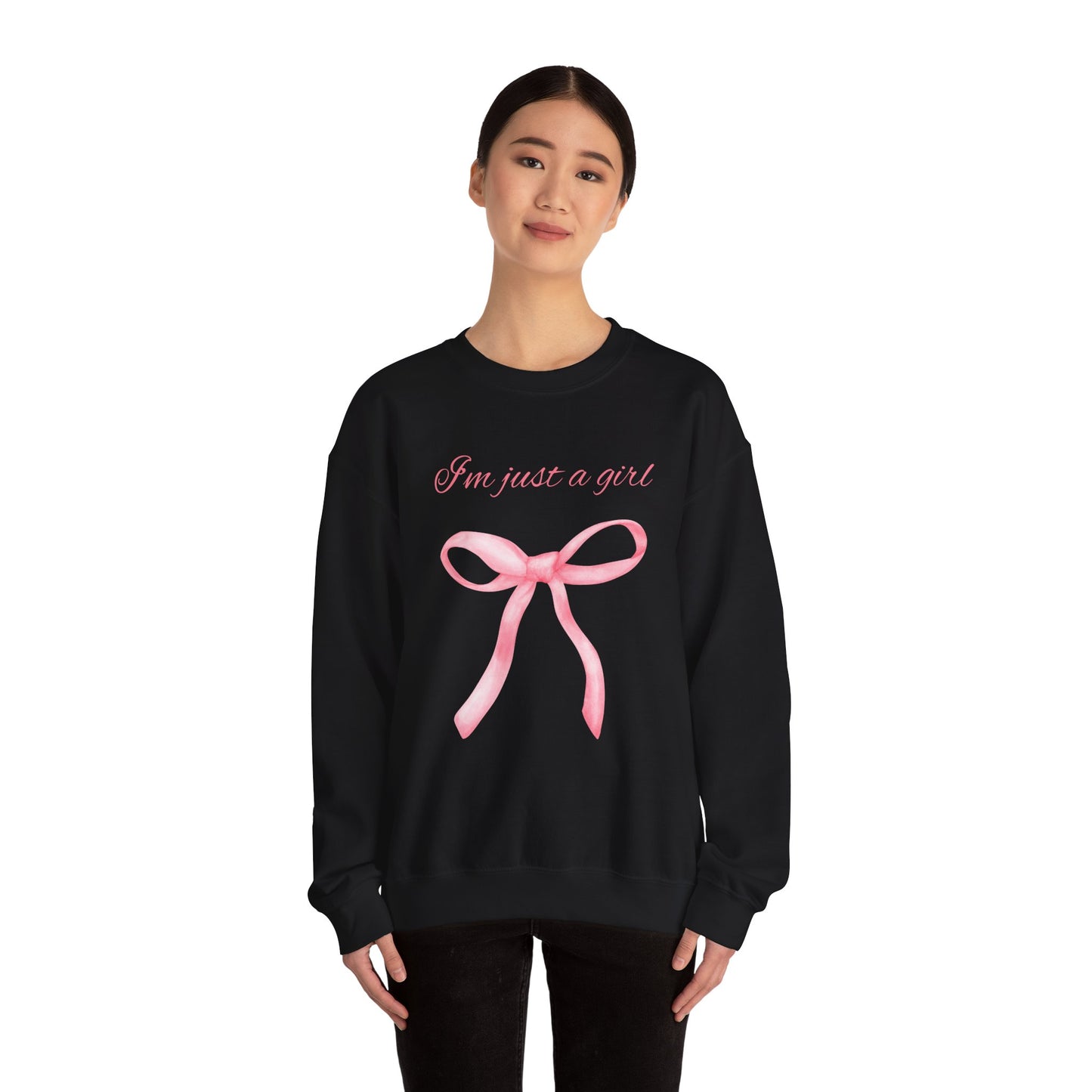 I'm Just a Girl, Pink Bow Sweatshirt, Cozy Sweatshirt, Perfect Gift for Pink Bow Lovers, Crewneck
