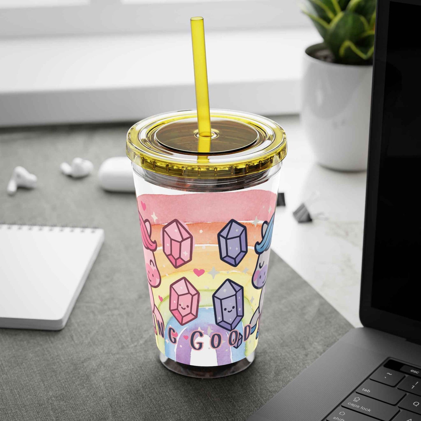Tumbler Sunsplash Unicorn,  16oz Cup with Straw, Ideal for Kids, Rocking Good Vibes