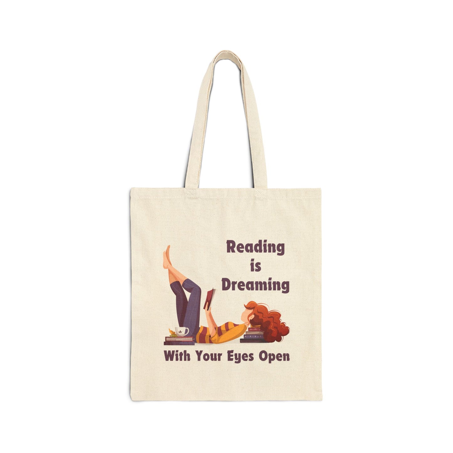 Reading is Dreaming With My Eyes Open Cotton Canvas Tote Bag, Literary Gift, Book Lover Bag, Eco-Friendly Shopping Tote, Reading Enthusiast Accessories