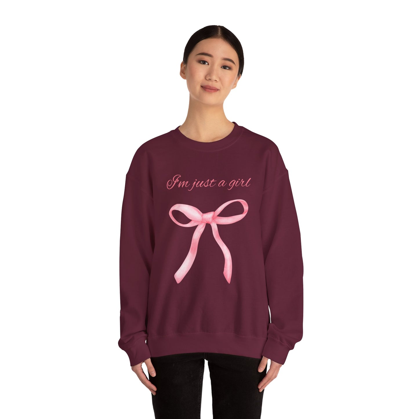 I'm Just a Girl, Pink Bow Sweatshirt, Cozy Sweatshirt, Perfect Gift for Pink Bow Lovers, Crewneck