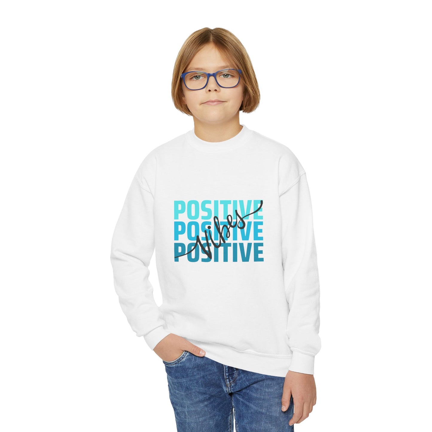 Positive Vibes Empowering Youth Crewneck Sweatshirt, Inspirational Apparel, Affirmation Gift, Motivational Sweatshirt, Positive Vibes Clothing
