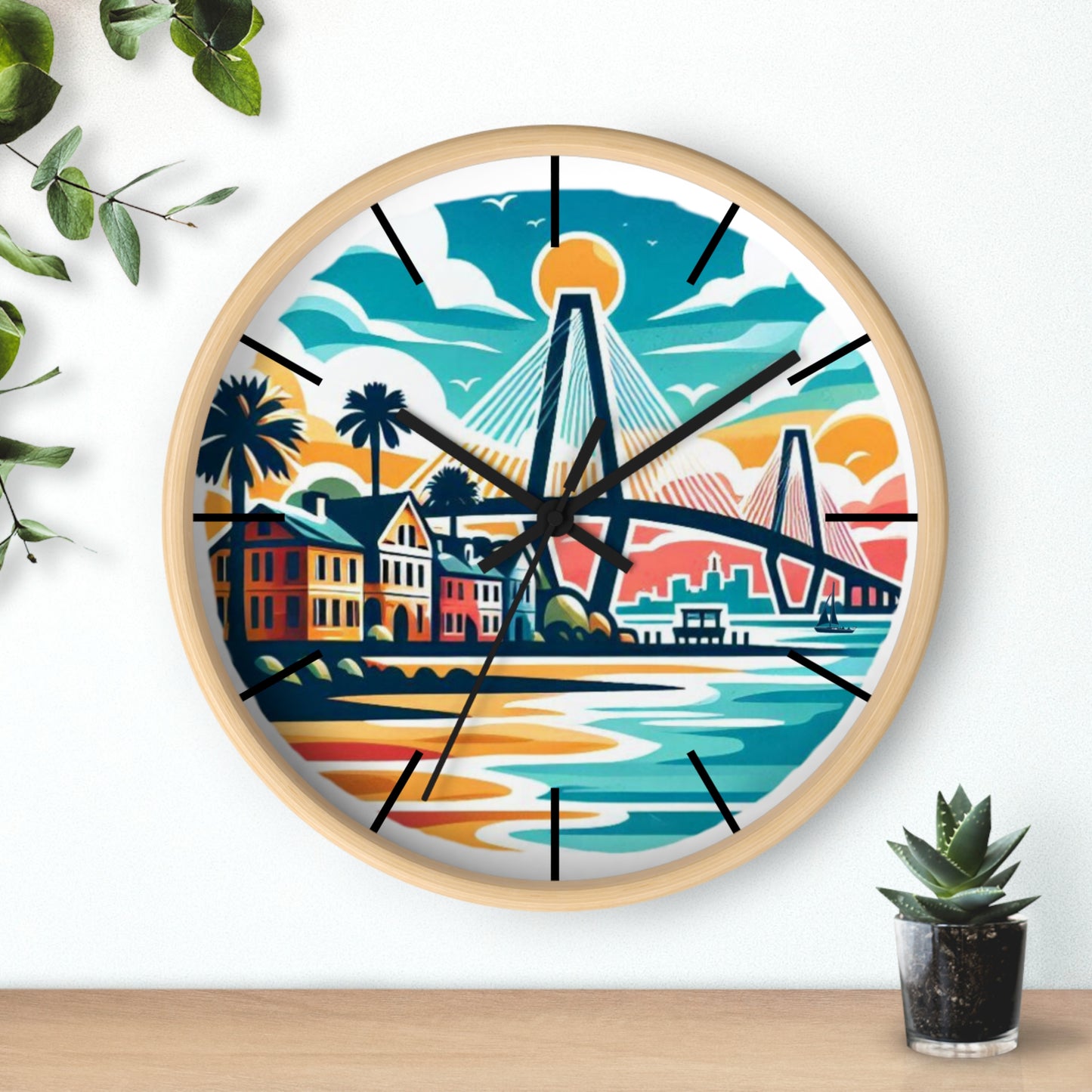 Charleston SC Wall Clock - Beach Vibes, Home Decor, Gift for Ocean Lovers, Tropical Artwork, Nautical Timepiece