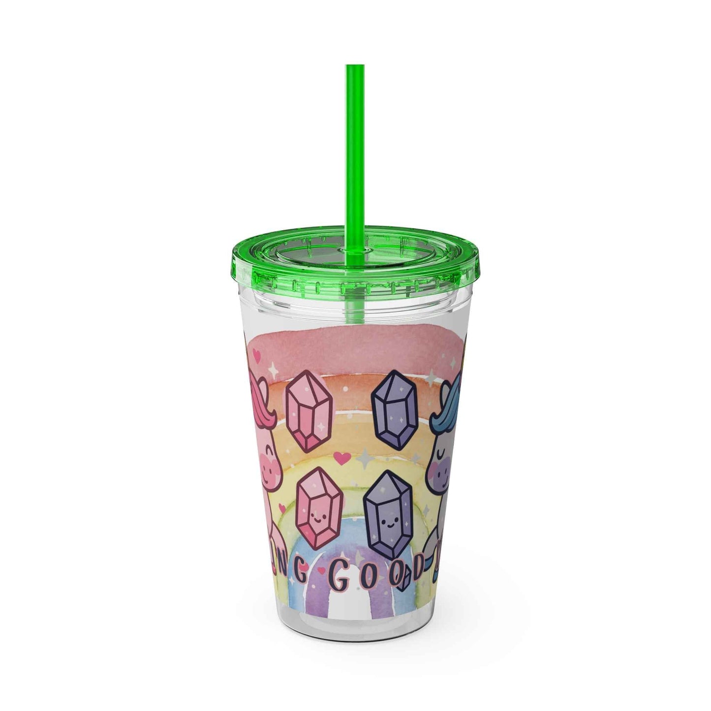 Tumbler Sunsplash Unicorn,  16oz Cup with Straw, Ideal for Kids, Rocking Good Vibes