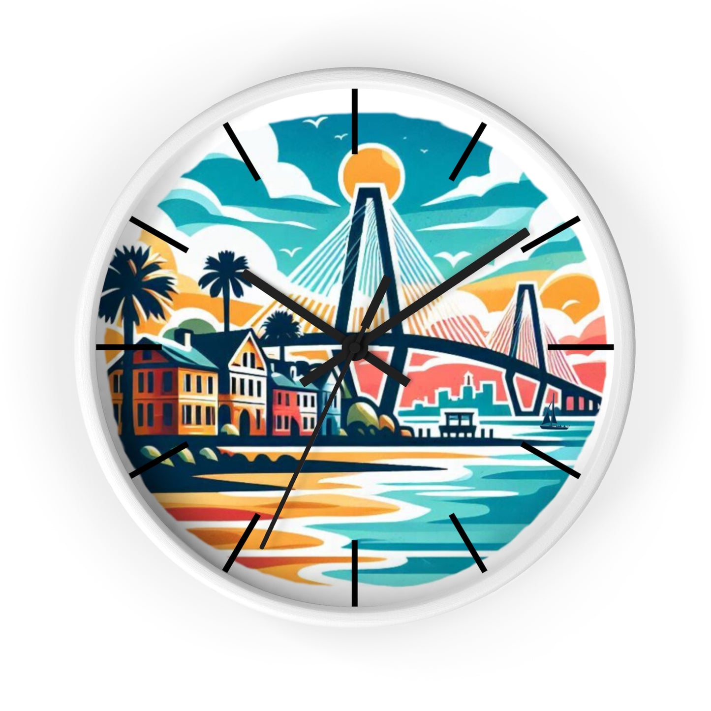 Charleston SC Wall Clock - Beach Vibes, Home Decor, Gift for Ocean Lovers, Tropical Artwork, Nautical Timepiece