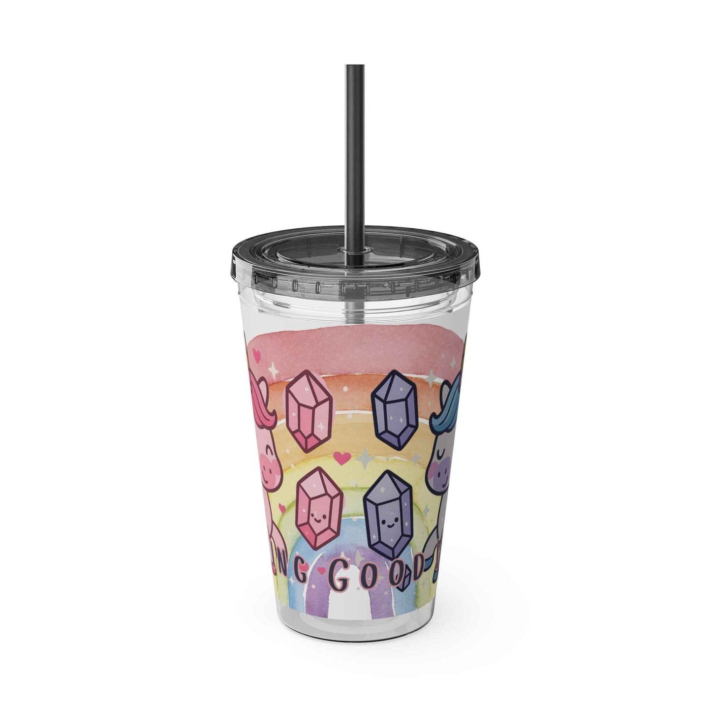 Tumbler Sunsplash Unicorn,  16oz Cup with Straw, Ideal for Kids, Rocking Good Vibes