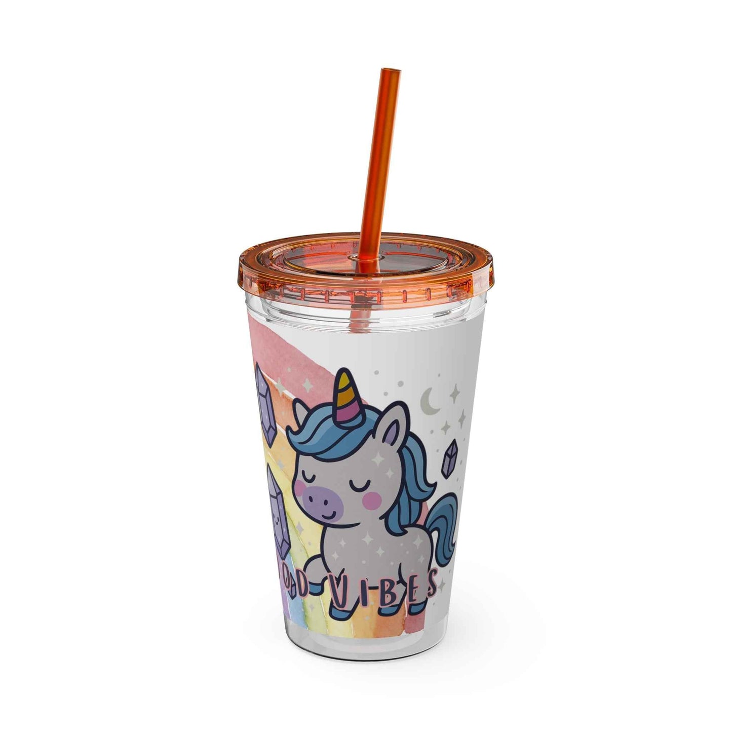 Tumbler Sunsplash Unicorn,  16oz Cup with Straw, Ideal for Kids, Rocking Good Vibes
