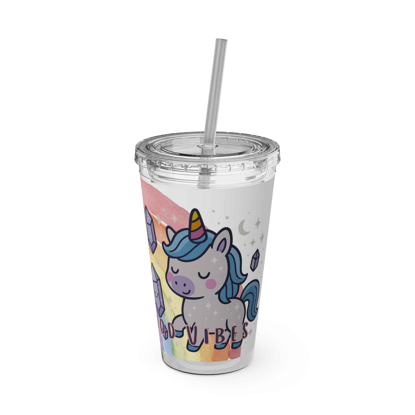 Tumbler Sunsplash Unicorn,  16oz Cup with Straw, Ideal for Kids, Rocking Good Vibes