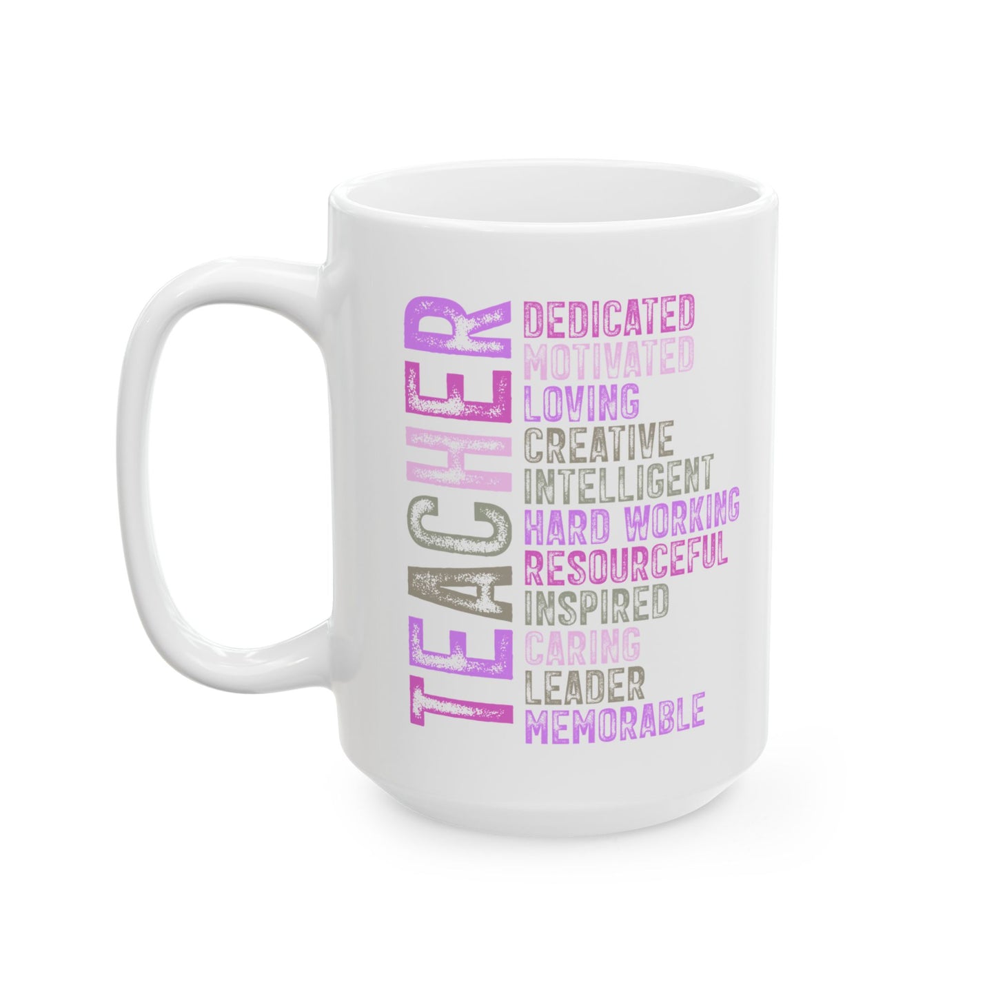 Purple Teacher Ceramic Mug — "Teacher" Vertical Design, Appreciation Gift for Educators (11oz, 15oz)