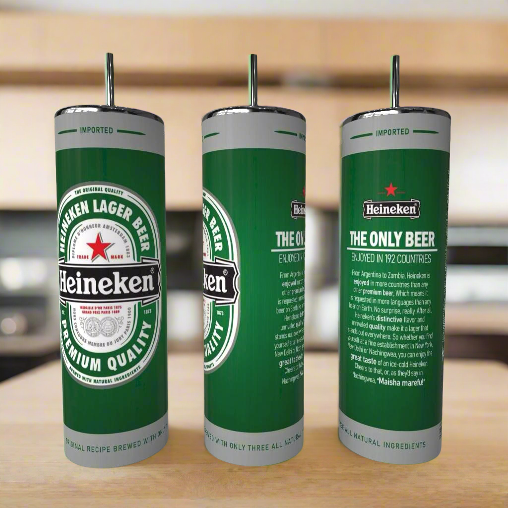 Heineken 20oz Skinny Tumbler with 3D Decorative Lid Topper