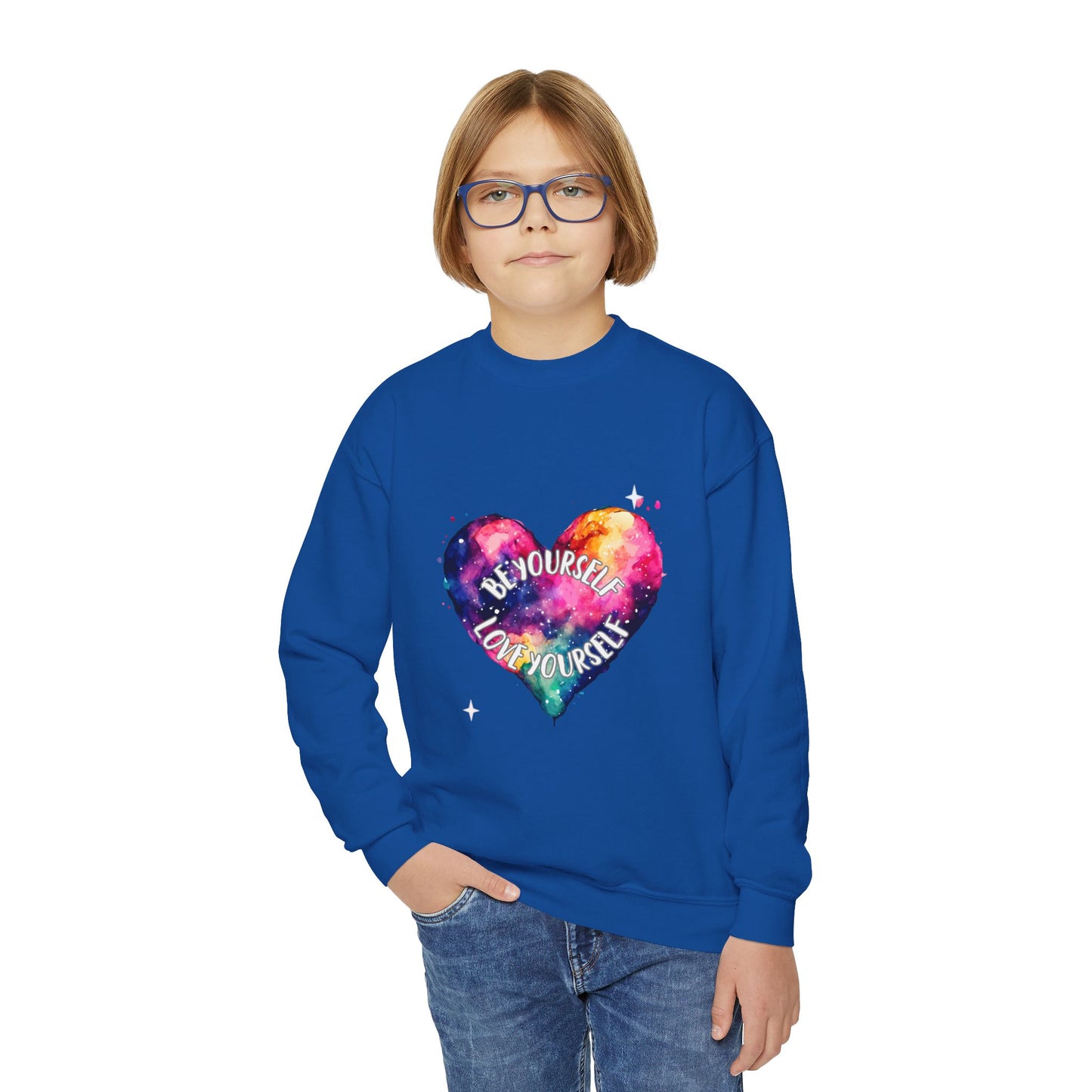 Be Yourself Love Yourself Empowering Youth Crewneck Sweatshirt, Inspirational Apparel, Affirmation Gift, Motivational Sweatshirt, Positive Vibes Clothing