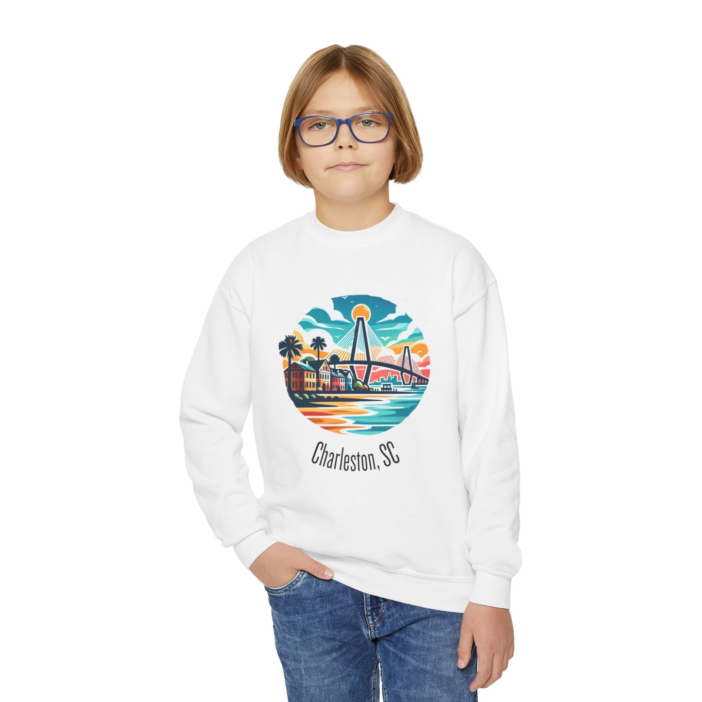 Charleston SC Youth Crewneck Sweatshirt, Cozy Kids Sweater, Gift for Young Explorers, Summer Vibes, Travel Apparel