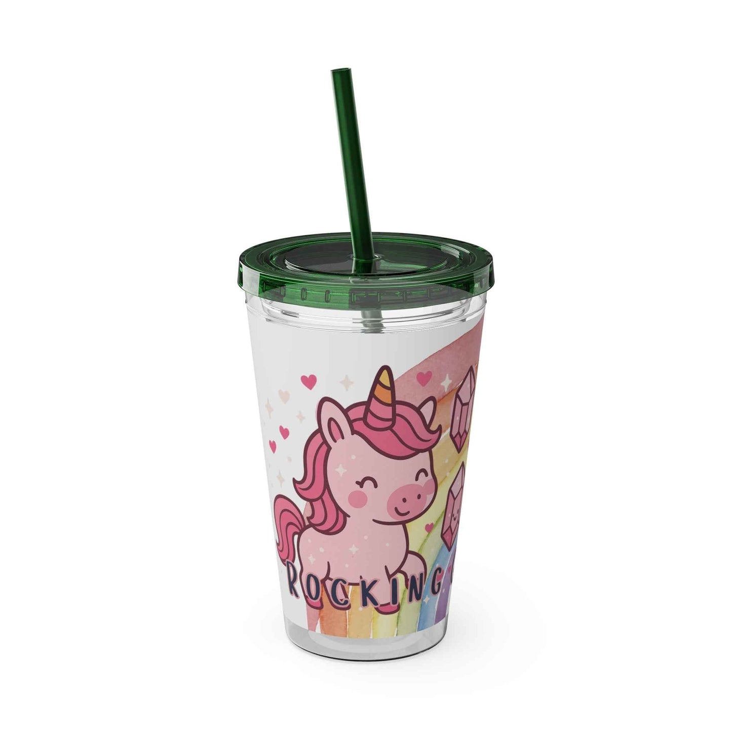 Tumbler Sunsplash Unicorn,  16oz Cup with Straw, Ideal for Kids, Rocking Good Vibes